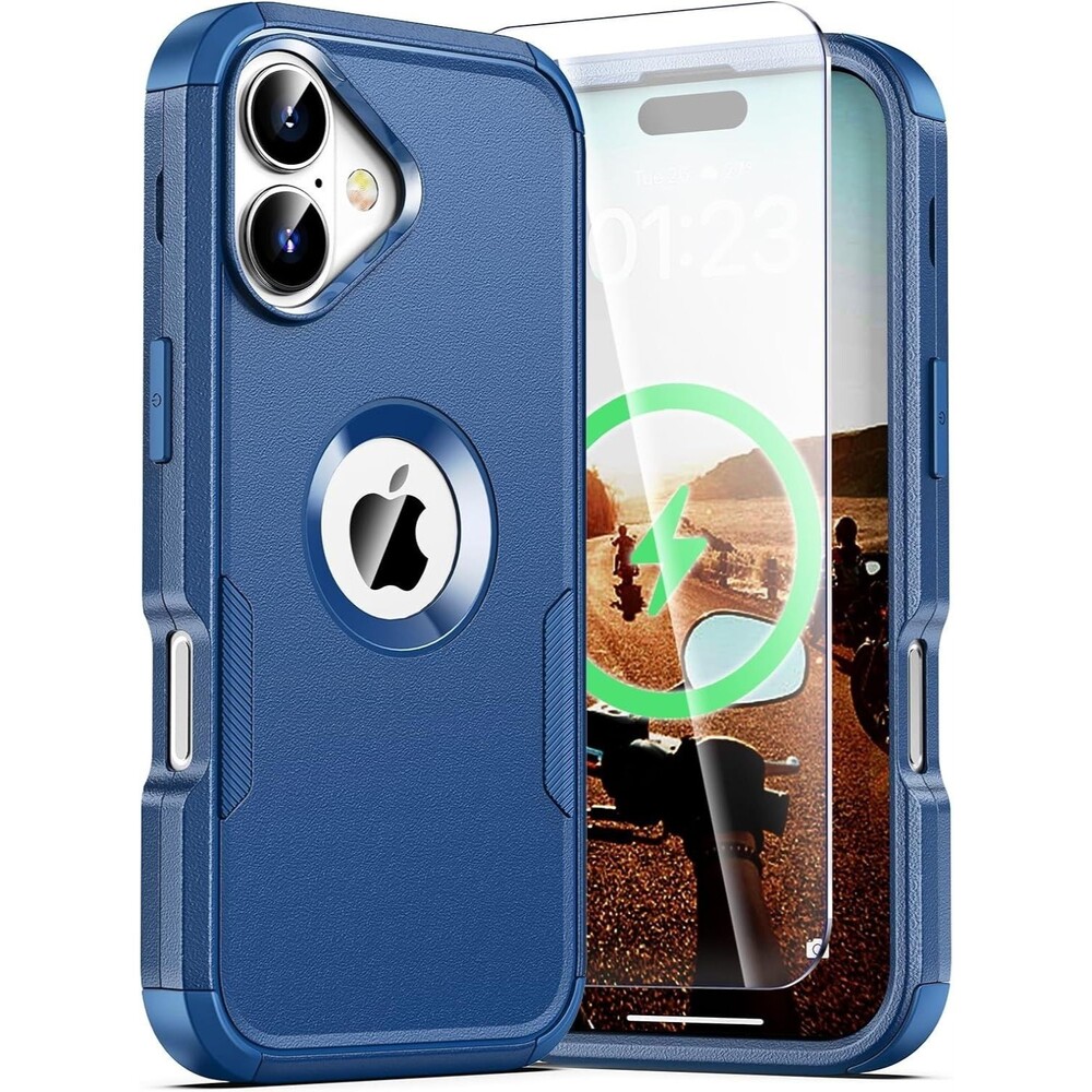 iPhone 17 Case MagSafe Heavy Duty Rugged Cover Blue w/ 2 Screen Protectors